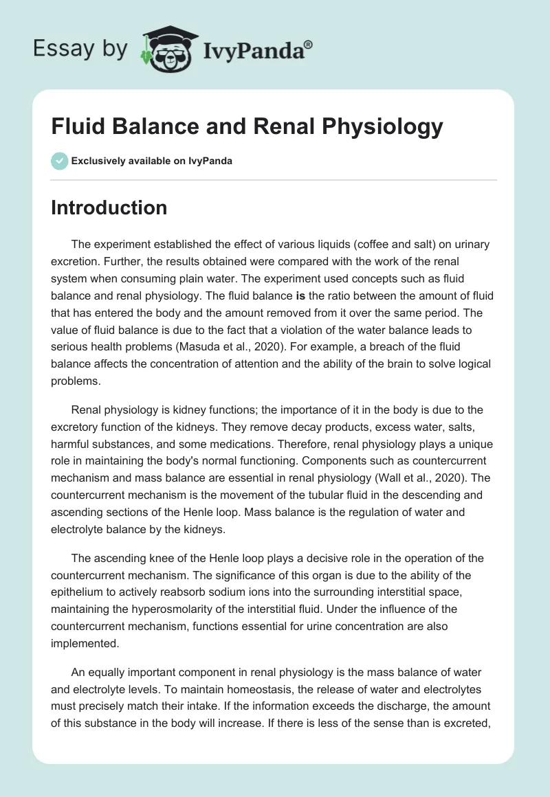 Fluid Balance and Renal Physiology. Page 1