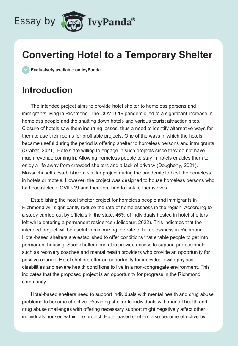 Converting Hotel to a Temporary Shelter. Page 1