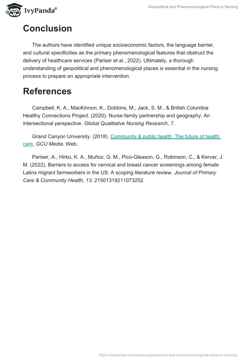 Geopolitical and Phenomenological Place in Nursing. Page 2