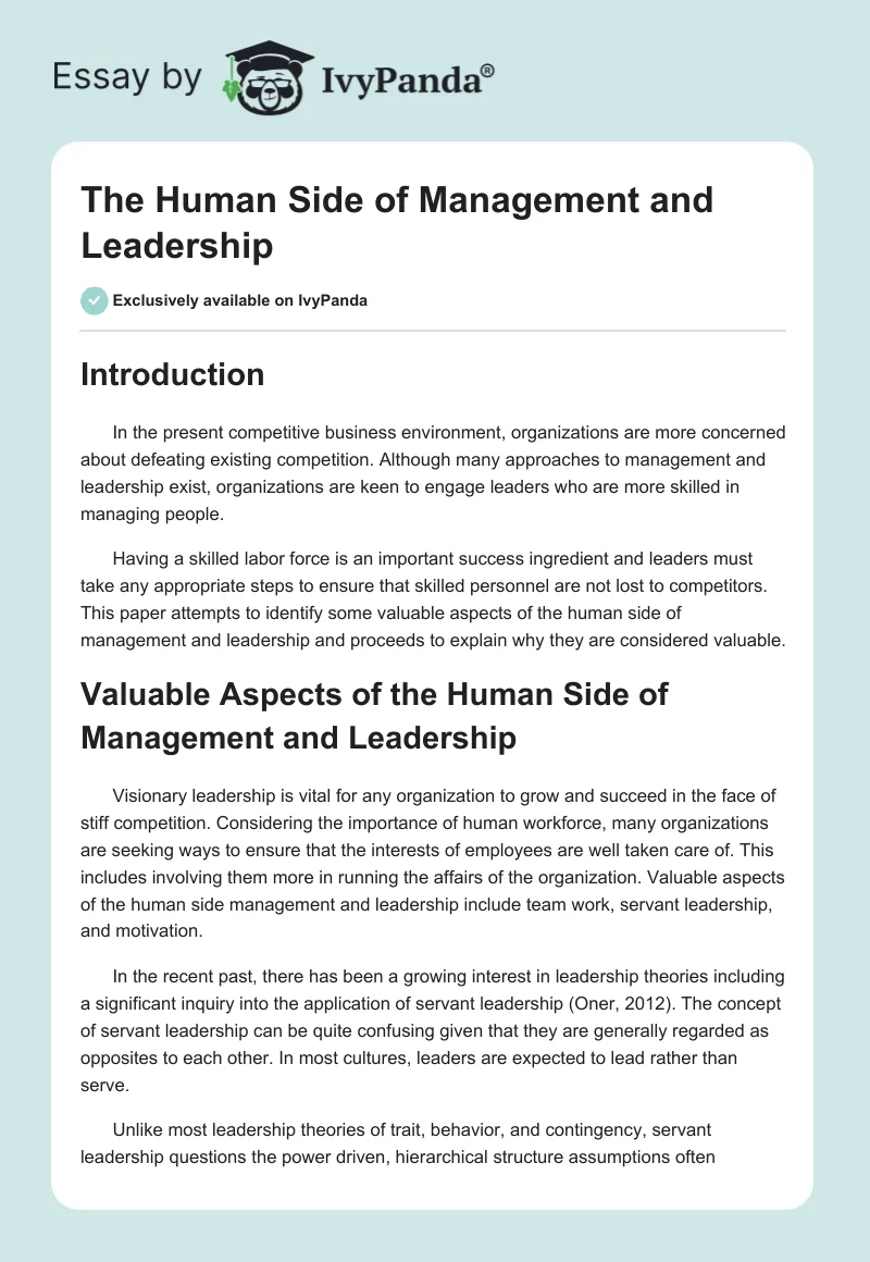 The Human Side of Management and Leadership. Page 1