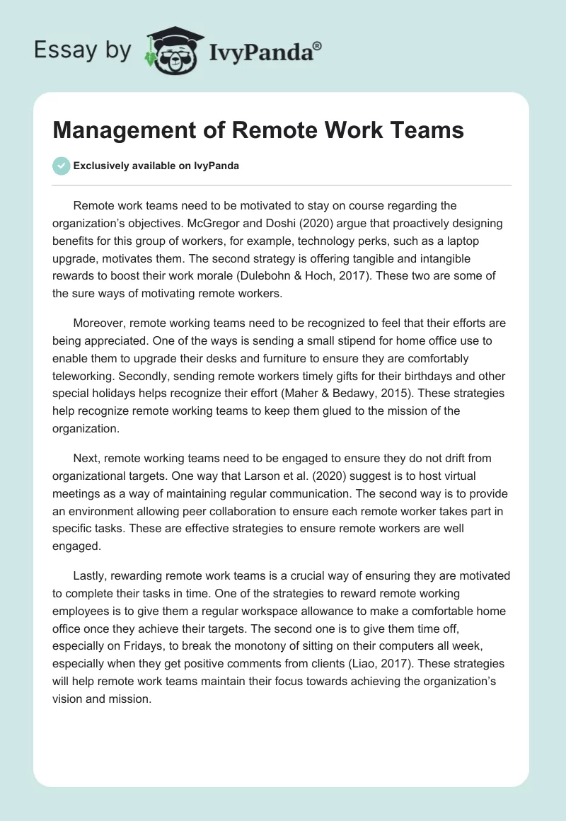 Management of Remote Work Teams. Page 1