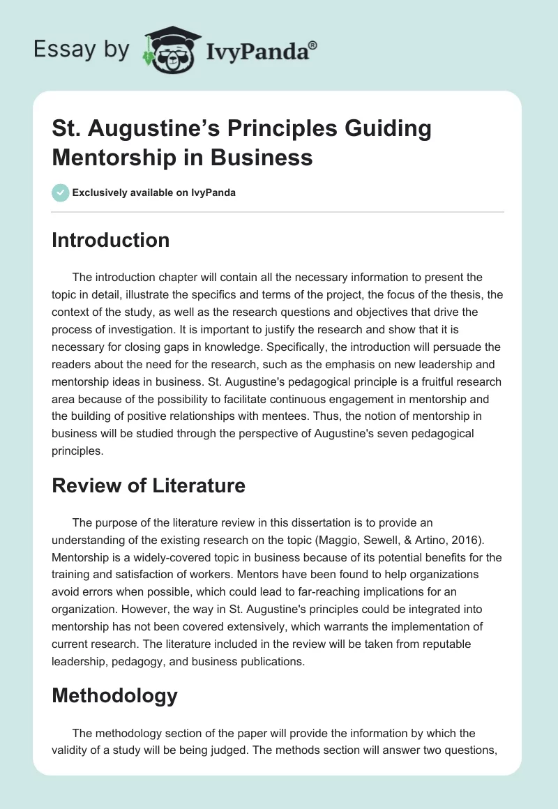St. Augustine’s Principles Guiding Mentorship in Business. Page 1