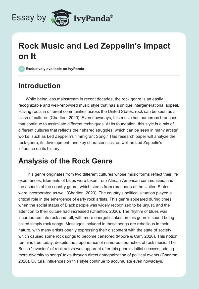 Rock Music and Led Zeppelin's Impact on It. Page 1