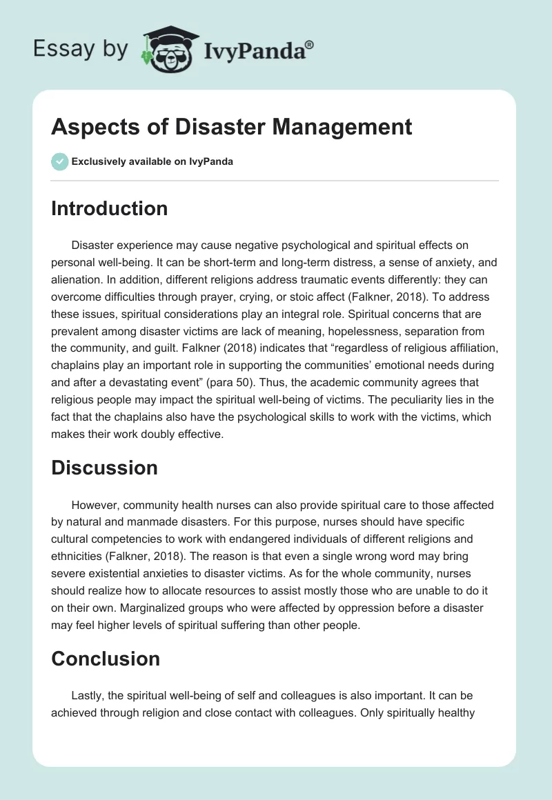 Aspects of Disaster Management. Page 1