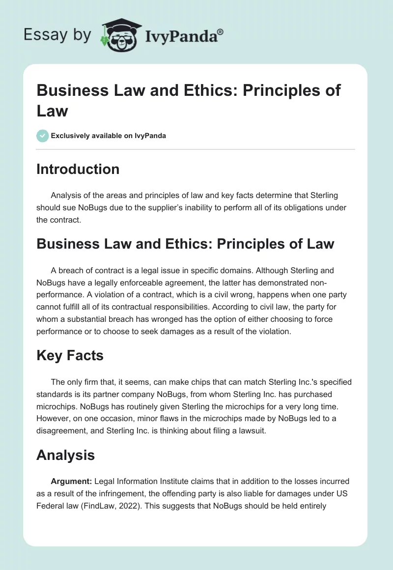 Business Law and Ethics: Principles of Law. Page 1