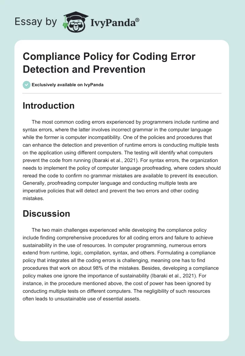 Compliance Policy for Coding Error Detection and Prevention. Page 1