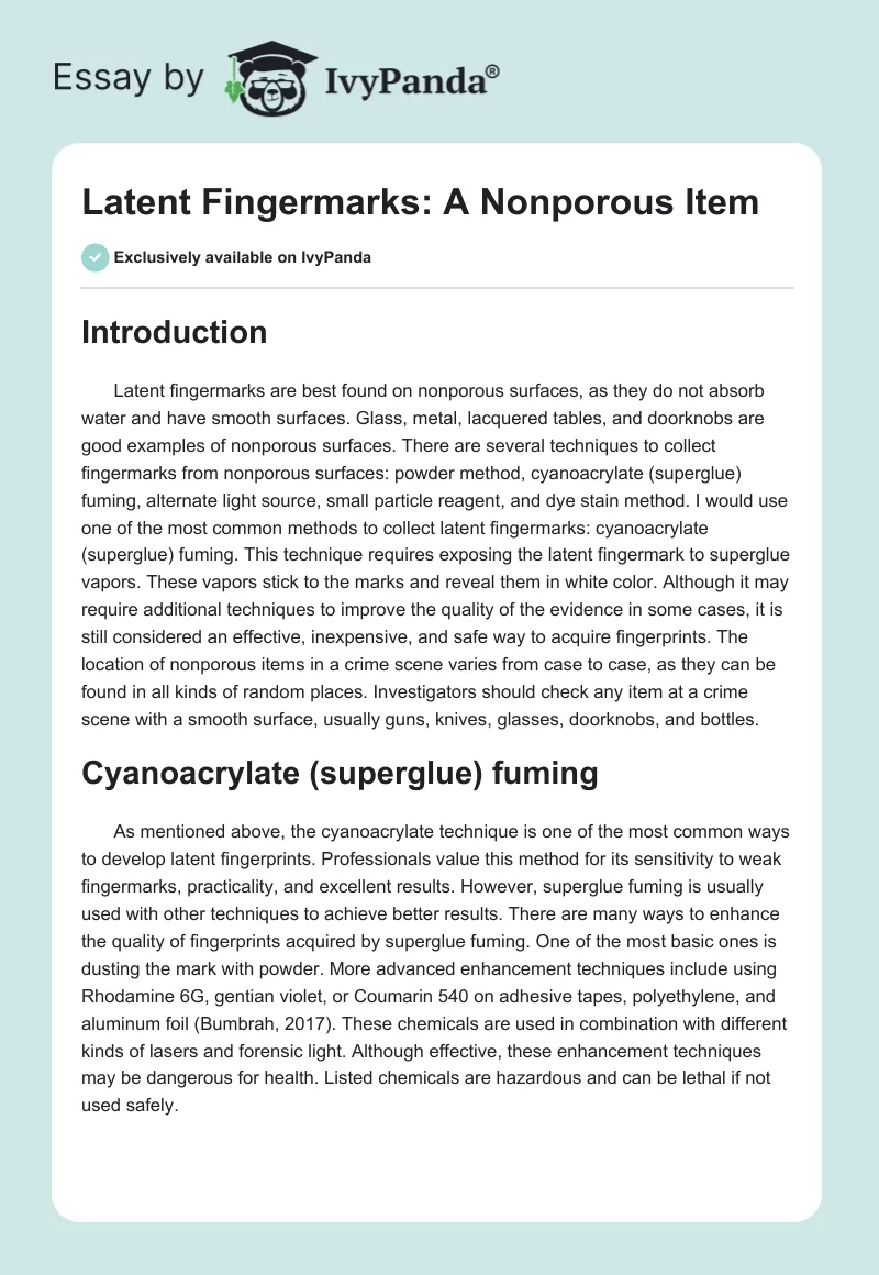 Latent Fingermarks: A Nonporous Item. Page 1