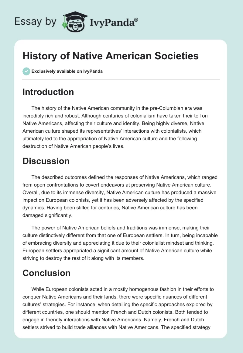 History of Native American Societies. Page 1