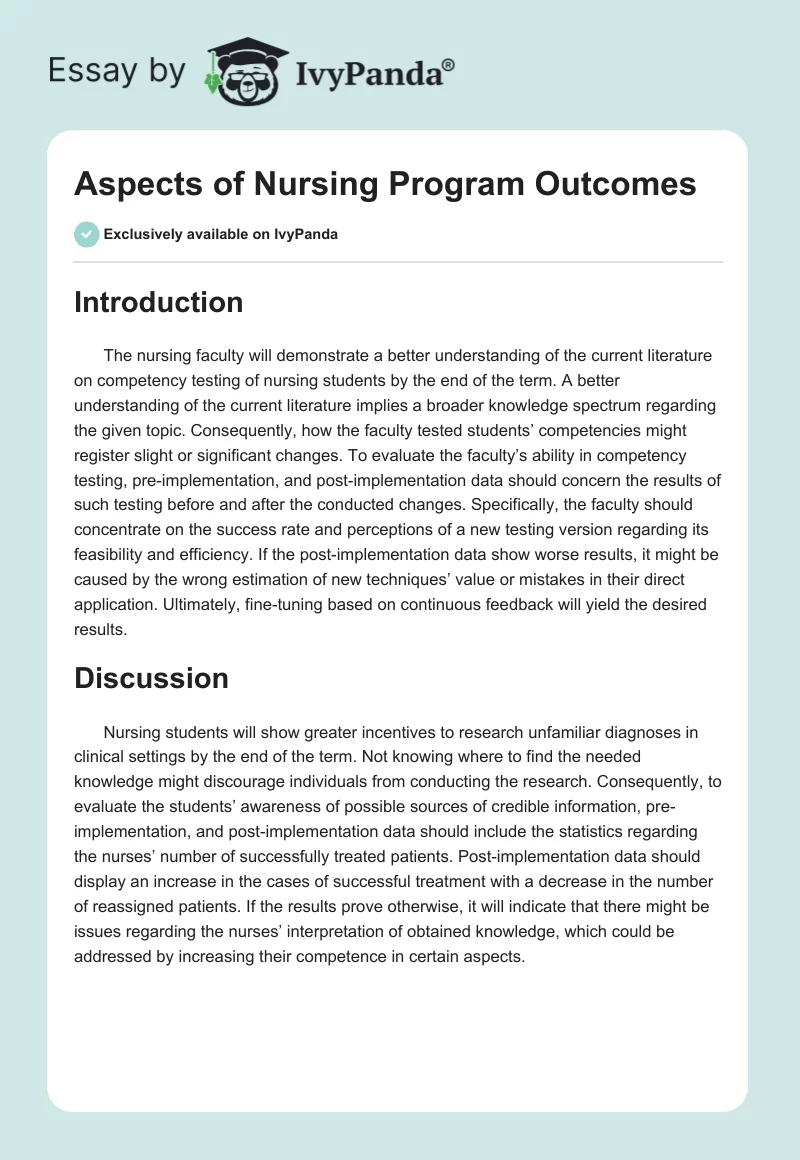 Aspects of Nursing Program Outcomes. Page 1