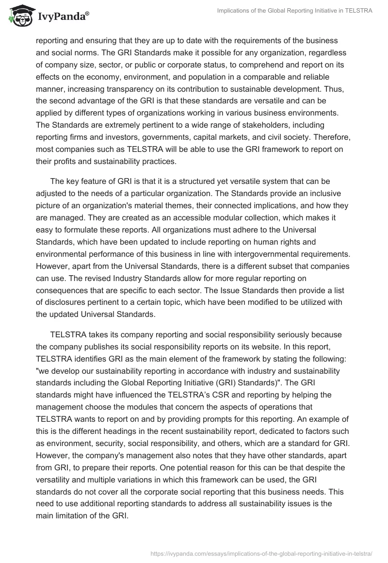 Implications of the Global Reporting Initiative in TELSTRA. Page 2