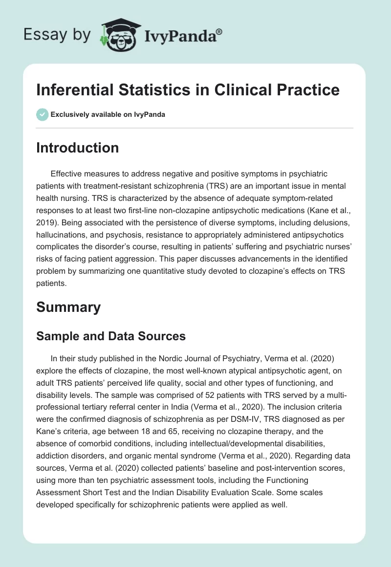 Inferential Statistics in Clinical Practice. Page 1