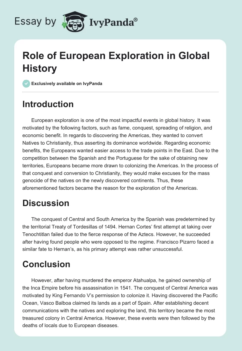 Role of European Exploration in Global History. Page 1