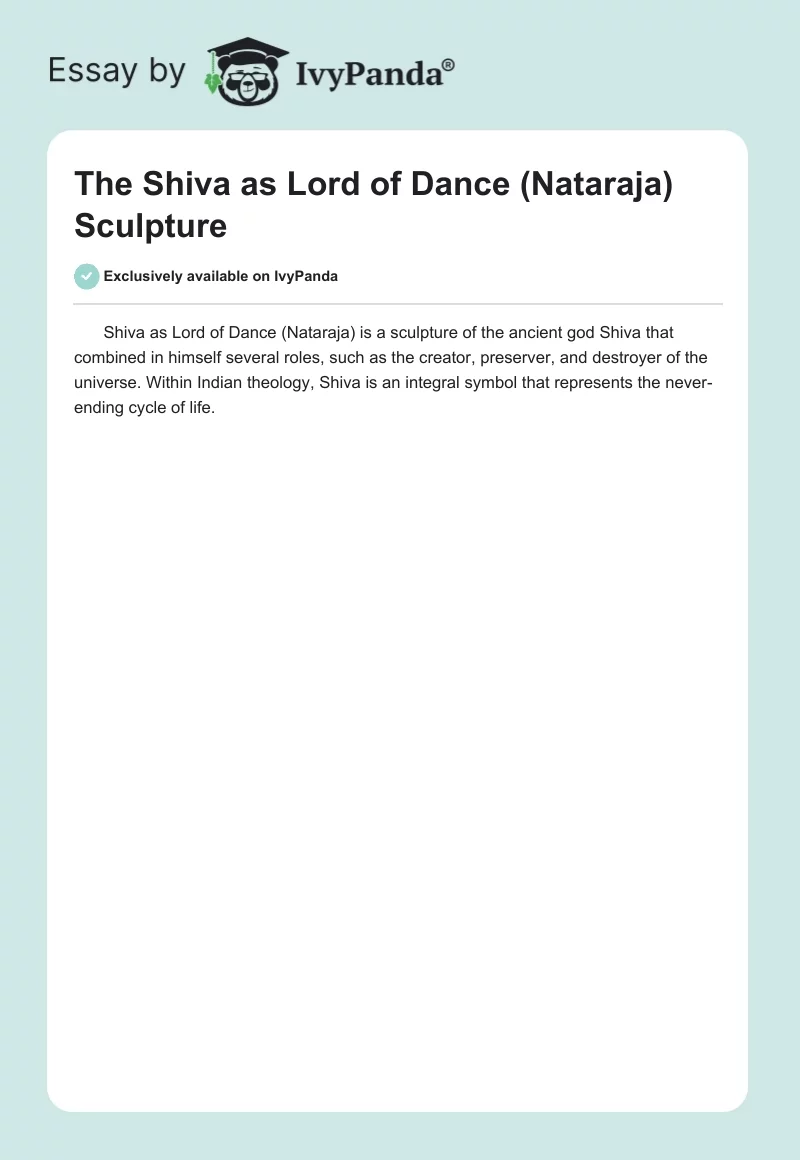 The Shiva as Lord of Dance (Nataraja) Sculpture. Page 1