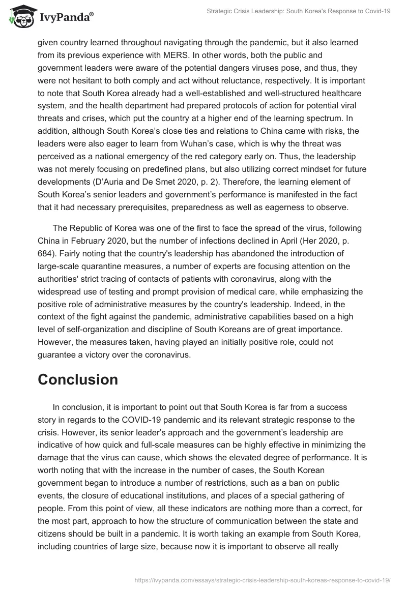 Strategic Crisis Leadership: South Korea's Response to Covid-19. Page 4