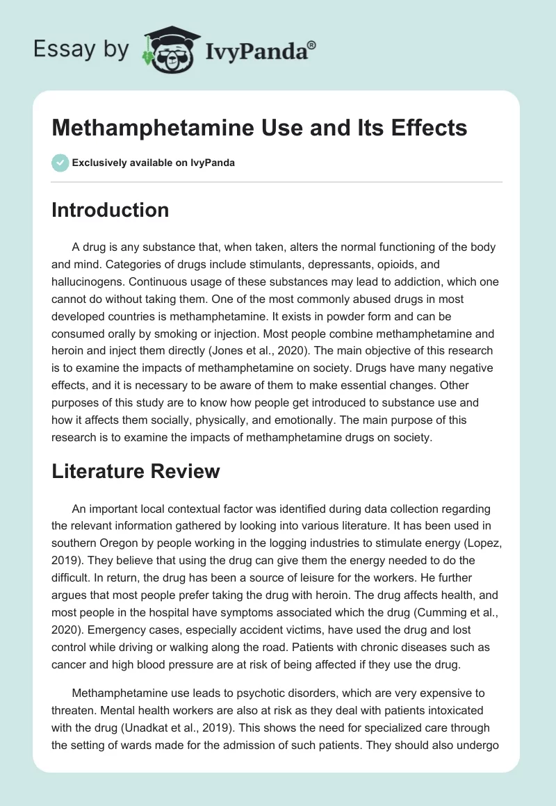 Methamphetamine Use and Its Effects. Page 1