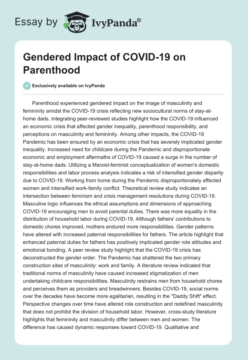 Gendered Impact of COVID-19 on Parenthood. Page 1