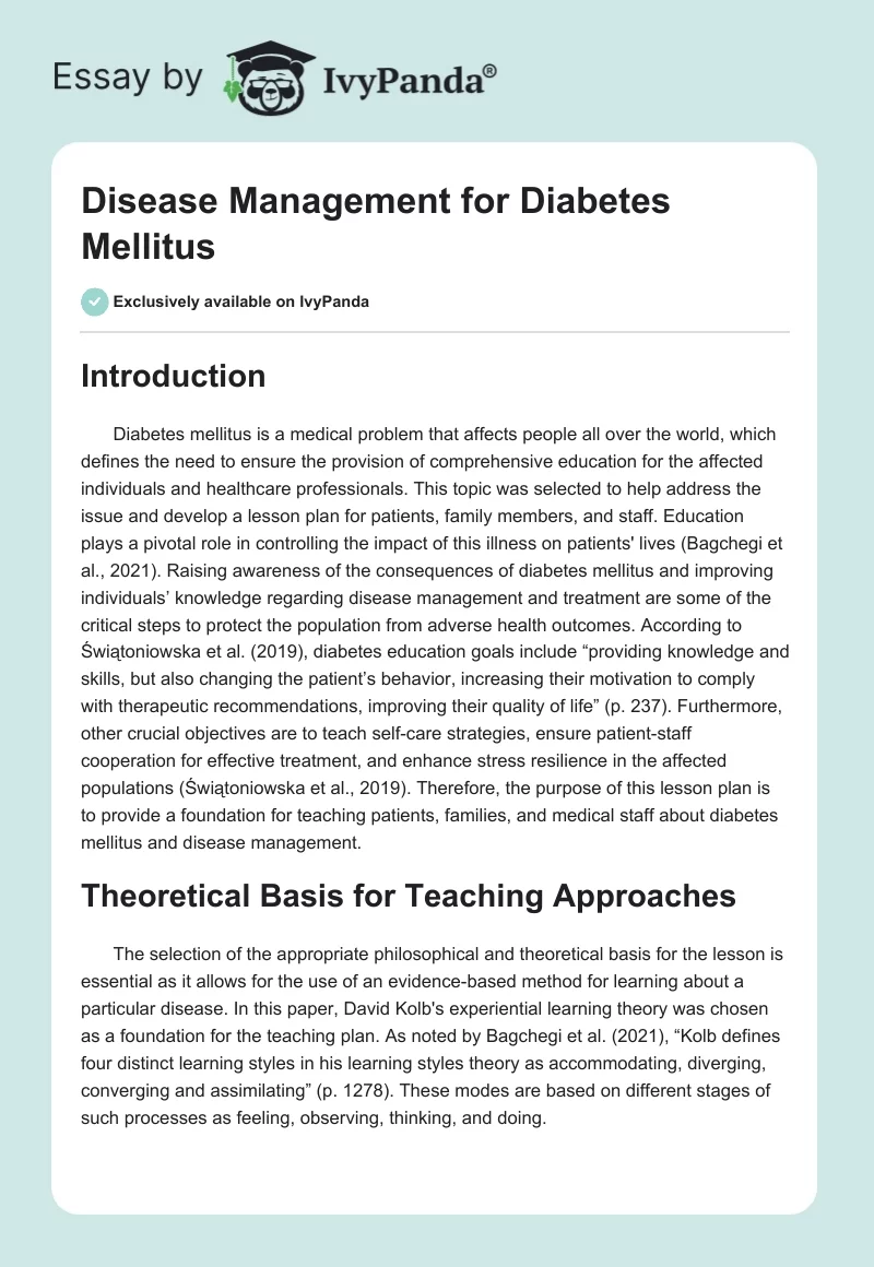 Disease Management for Diabetes Mellitus. Page 1