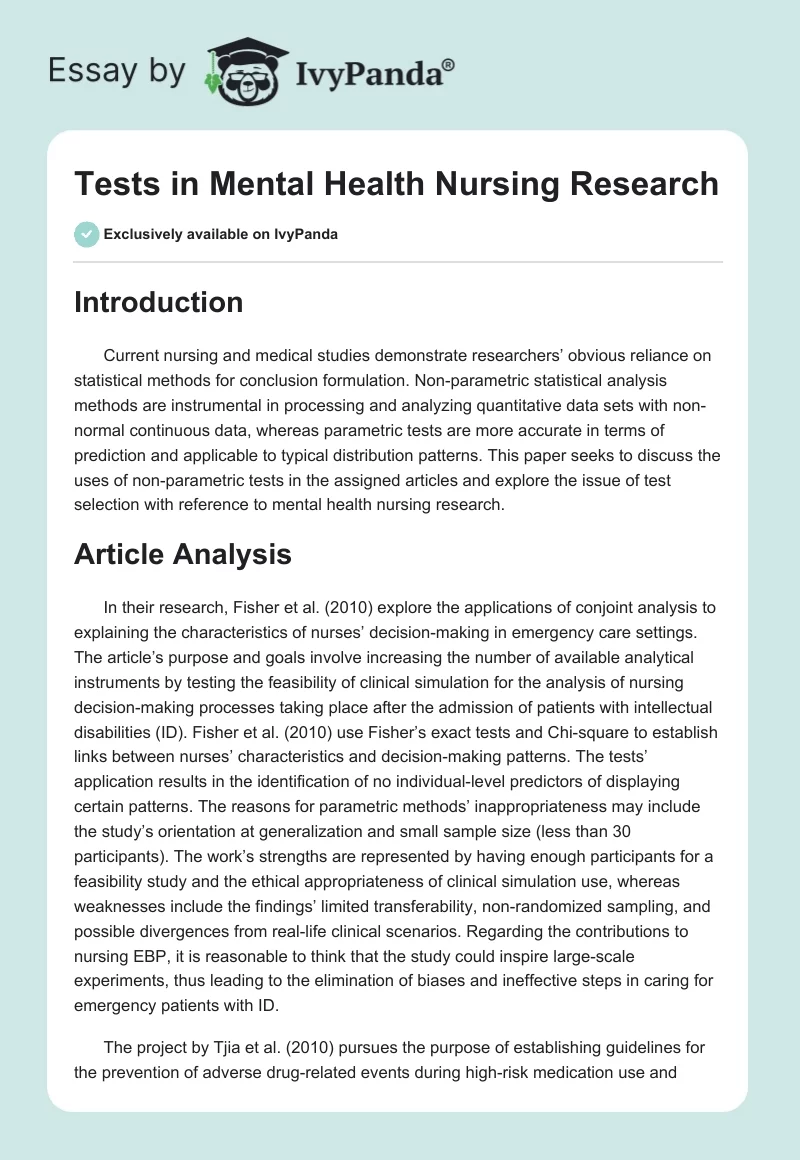 Tests in Mental Health Nursing Research. Page 1