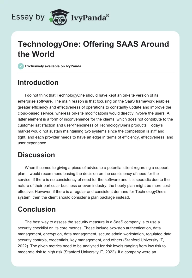 TechnologyOne: Offering SAAS Around the World. Page 1
