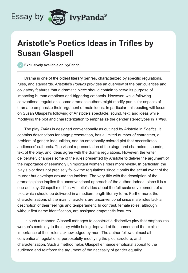 Aristotle's Poetics Ideas in Trifles by Susan Glaspell. Page 1