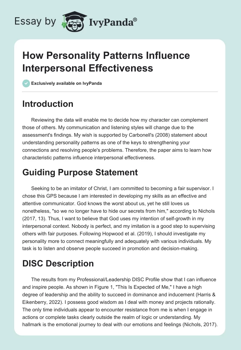 How Personality Patterns Influence Interpersonal Effectiveness. Page 1