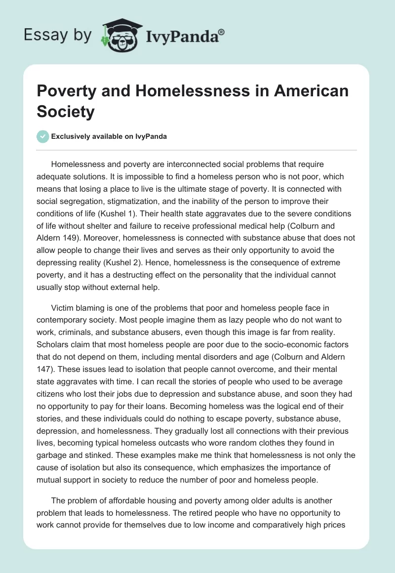 Poverty and Homelessness in American Society. Page 1