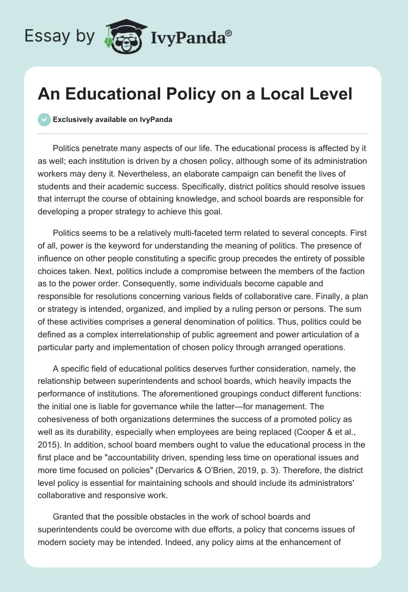 An Educational Policy on a Local Level. Page 1
