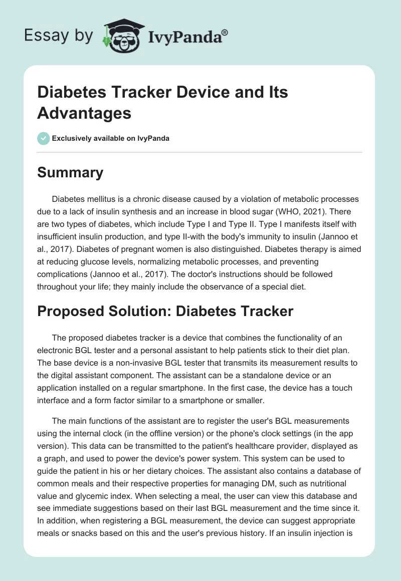 Diabetes Tracker Device and Its Advantages. Page 1