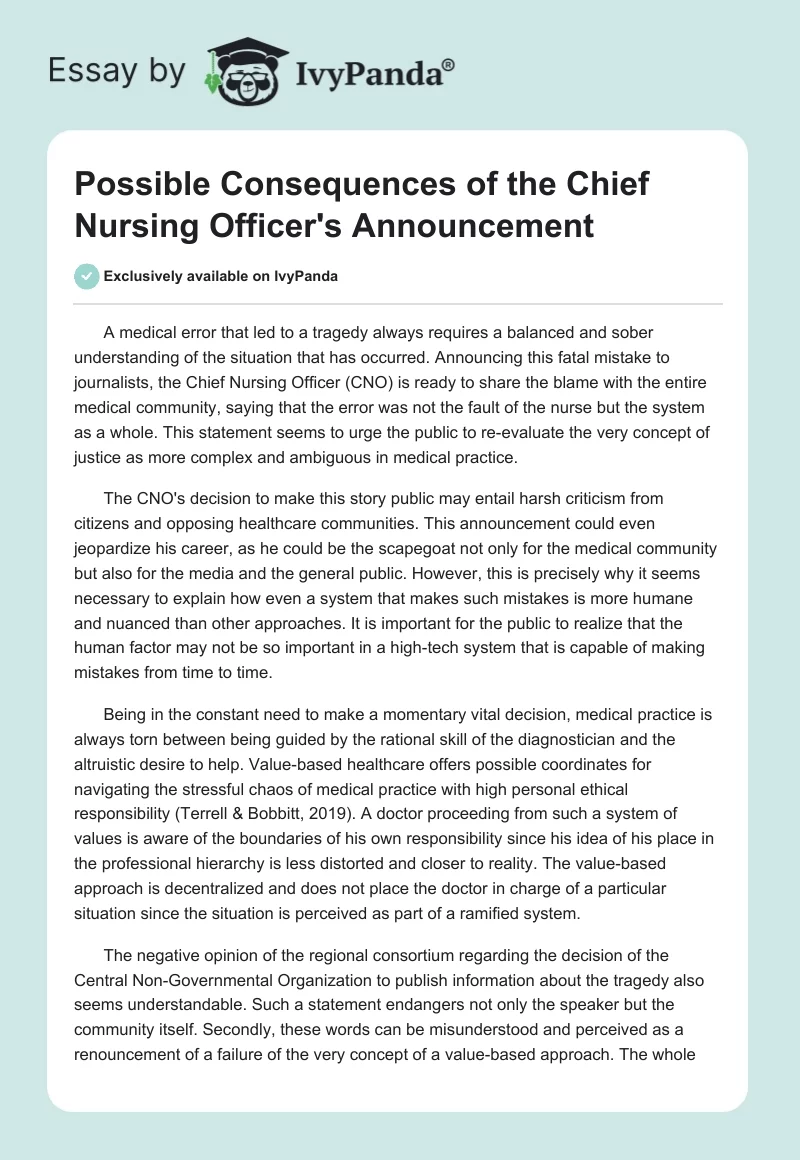 Possible Consequences of the Chief Nursing Officer's Announcement. Page 1