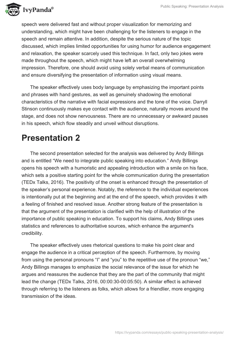 Public Speaking: Presentation Analysis. Page 2