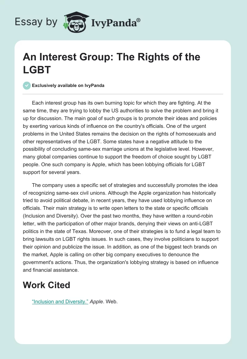 An Interest Group: The Rights of the LGBT. Page 1