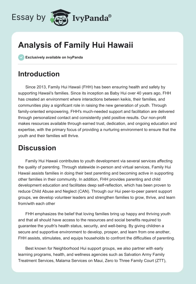 Analysis of Family Hui Hawaii. Page 1