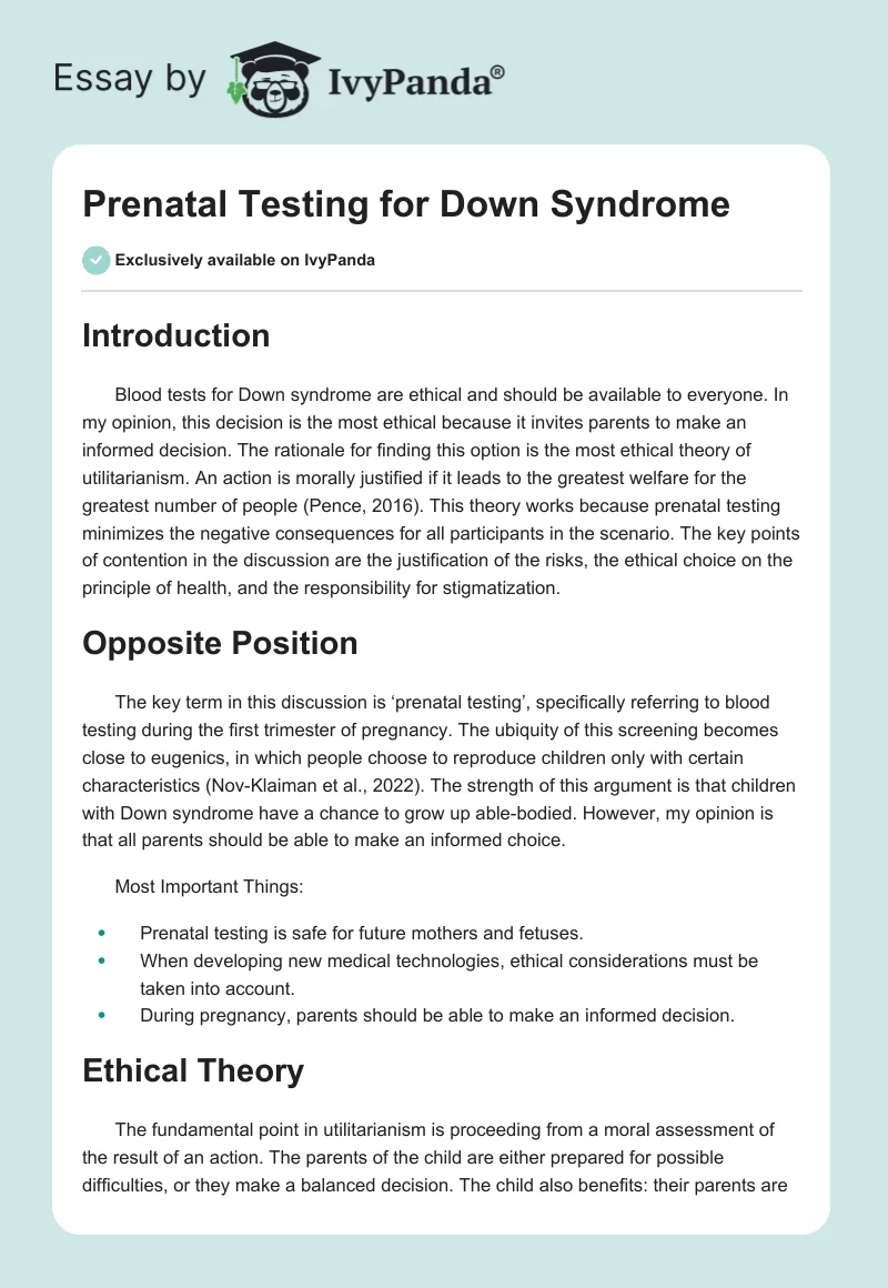 Prenatal Testing for Down Syndrome. Page 1