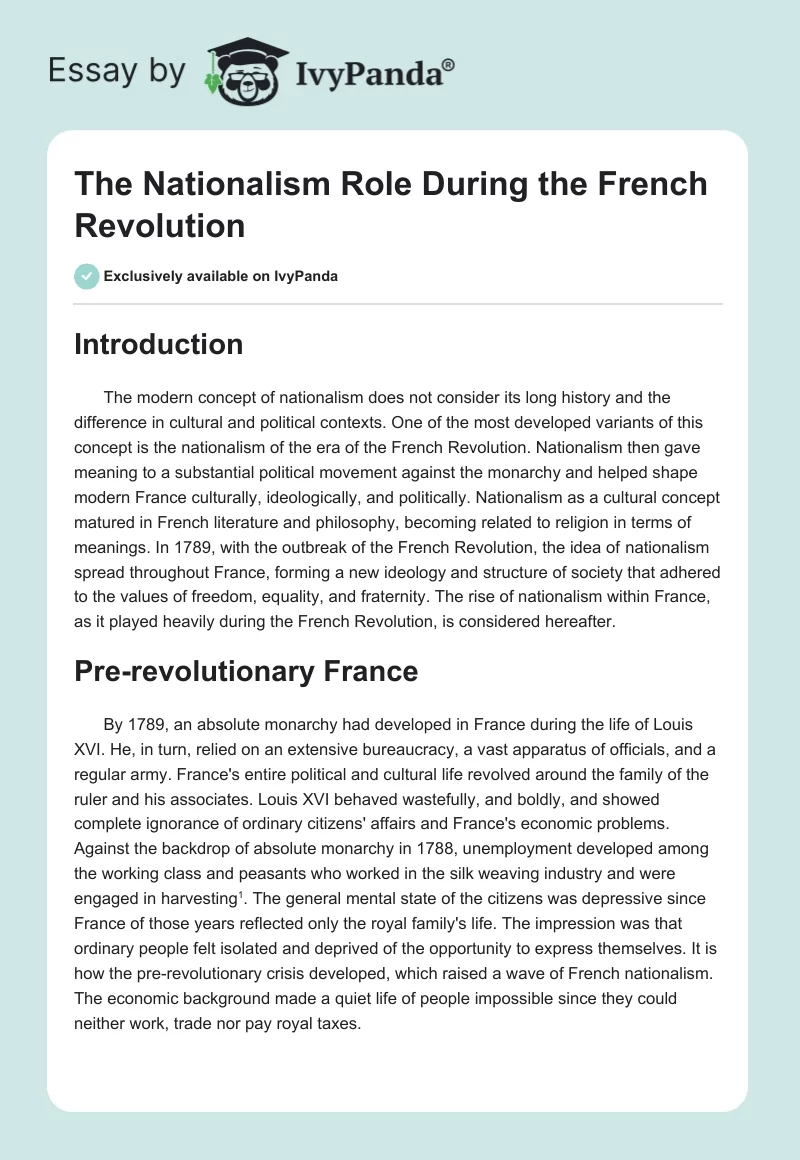 The Nationalism Role During the French Revolution. Page 1
