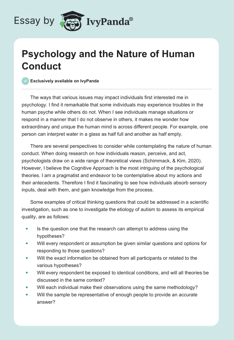 Psychology and the Nature of Human Conduct. Page 1