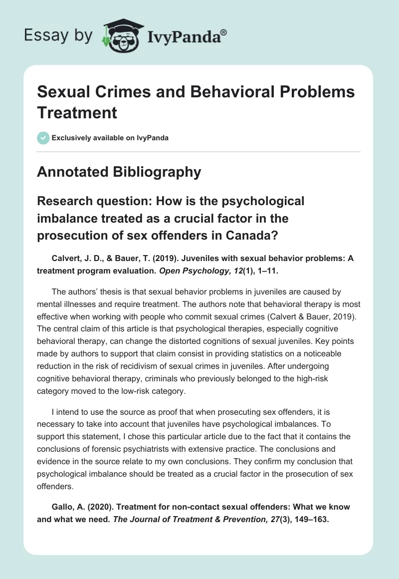 Sexual Crimes and Behavioral Problems Treatment. Page 1