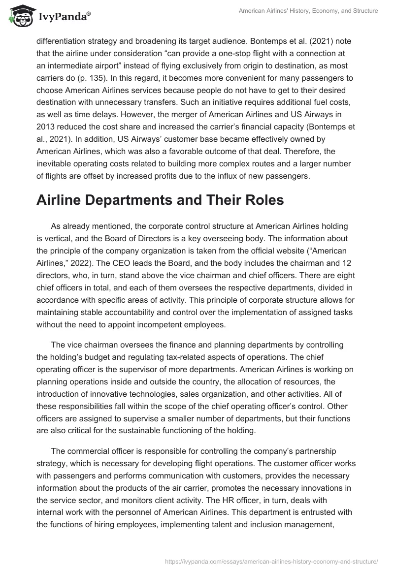 American Airlines' History, Economy, and Structure. Page 3
