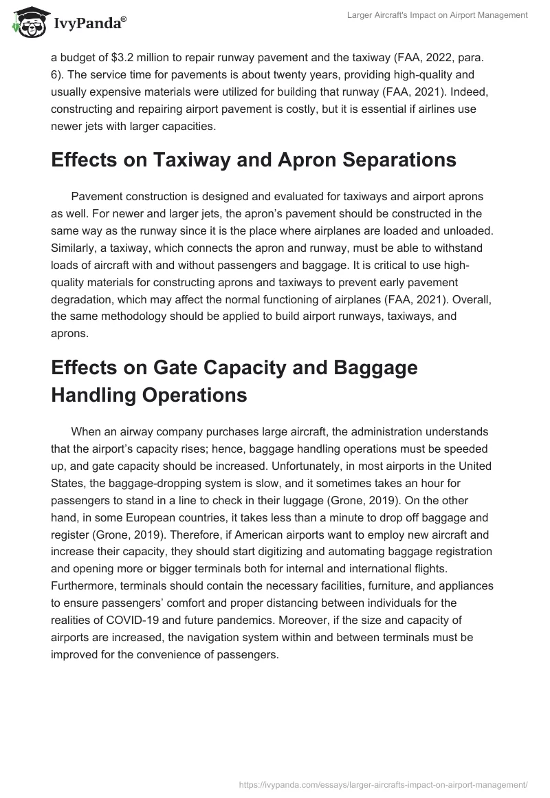 Larger Aircraft's Impact on Airport Management. Page 3