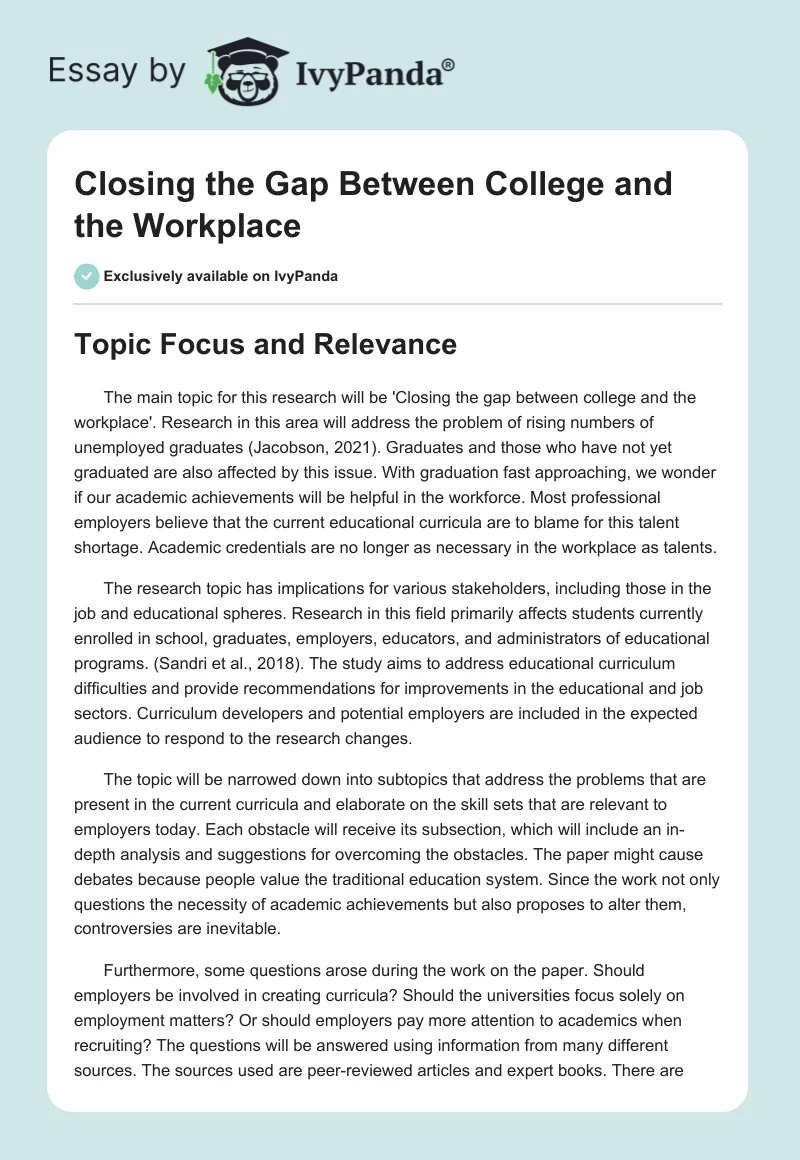 Closing the Gap Between College and the Workplace. Page 1