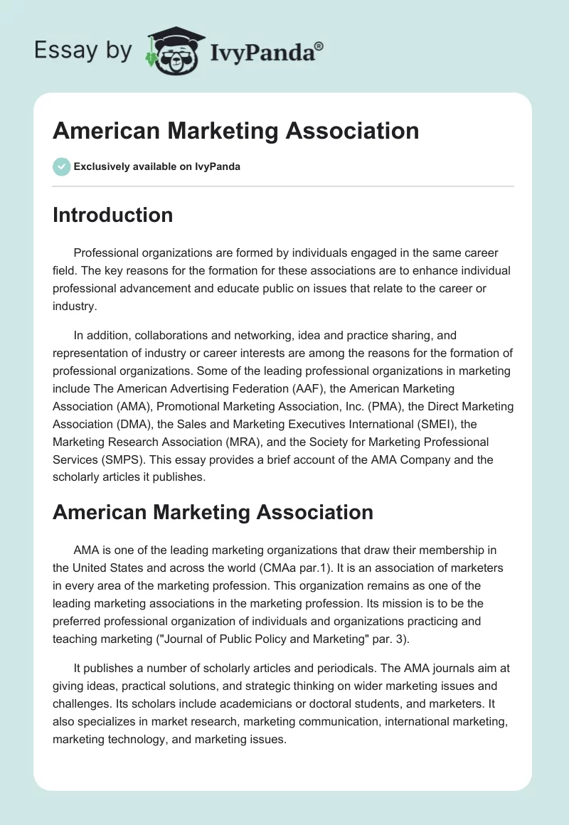 American Marketing Association. Page 1