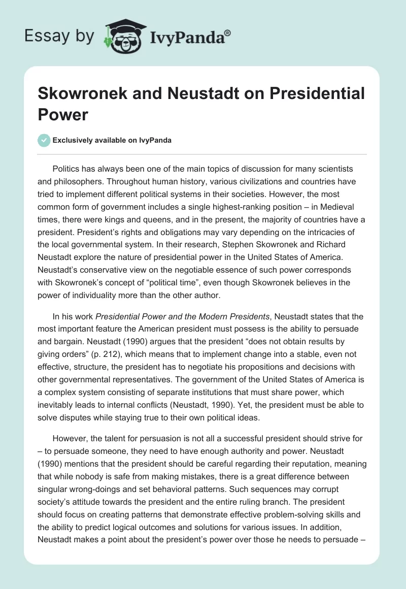 Skowronek and Neustadt on Presidential Power. Page 1