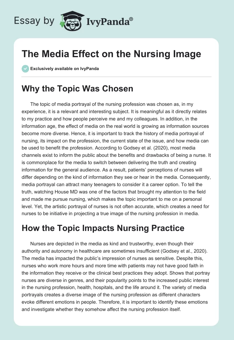 The Media Effect on the Nursing Image. Page 1