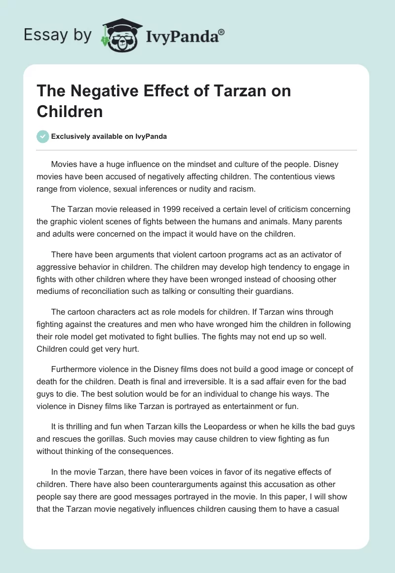 The Negative Effect of Tarzan on Children. Page 1