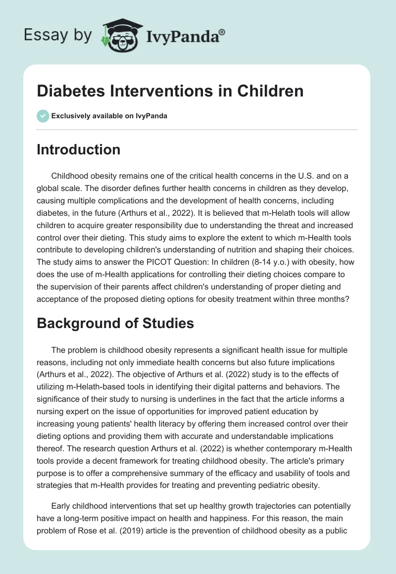 Diabetes Interventions in Children. Page 1