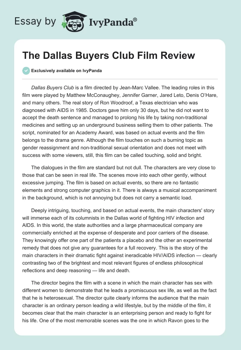 The "Dallas Buyers Club" Film Review. Page 1
