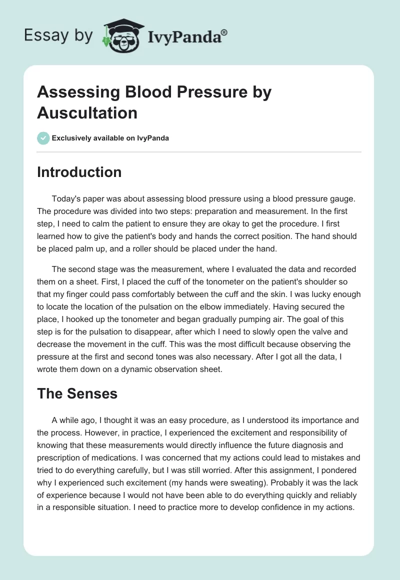 Assessing Blood Pressure by Auscultation. Page 1