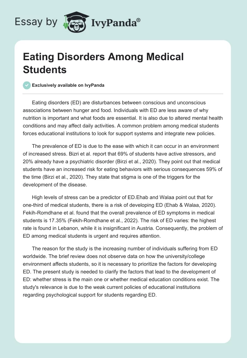 Eating Disorders Among Medical Students. Page 1