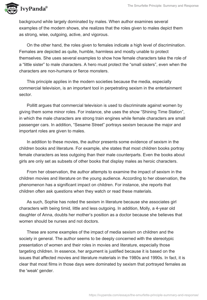 The Smurfette Principle: Summary and Response. Page 2