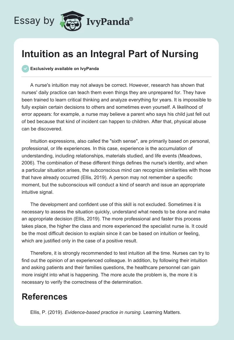 Intuition as an Integral Part of Nursing. Page 1