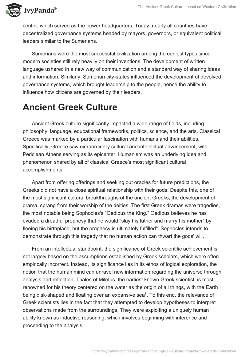 The Ancient Greek Culture Impact on Western Civilization. Page 2